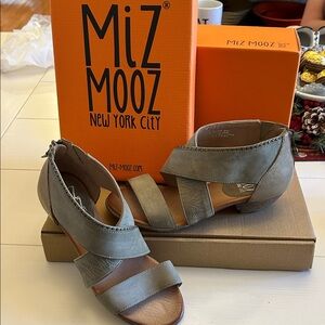 Miz Mooz Khaki Sandals with Distinctive Stitching and studding.